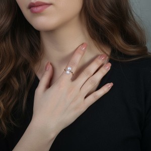 925 Sterling Silver Natural Freshwater Pearl Open Ring 70400297