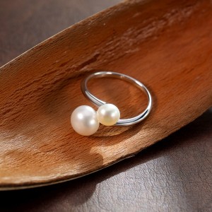 925 Sterling Silver Natural Freshwater Pearl Open Ring 70400297