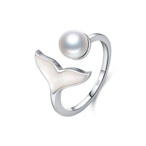 925 Sterling Silver Mermaid Tail Pearl Open Ring 70400298