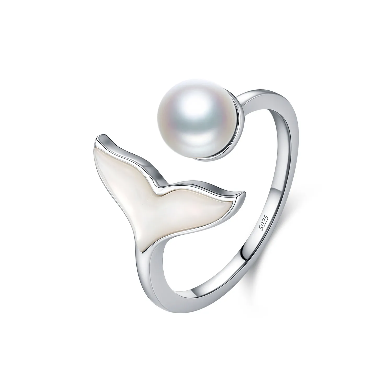925 Sterling Silver Mermaid Tail Pearl Open Ring 70400298