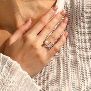 925 Sterling Silver Mermaid Tail Pearl Open Ring 70400298
