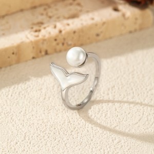 925 Sterling Silver Mermaid Tail Pearl Open Ring 70400298