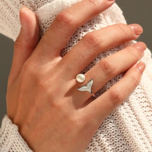 925 Sterling Silver Mermaid Tail Pearl Open Ring 70400298