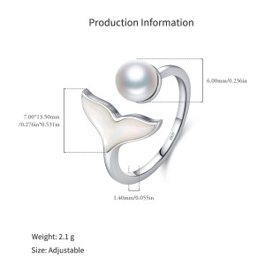 925 Sterling Silver Mermaid Tail Pearl Open Ring 70400298
