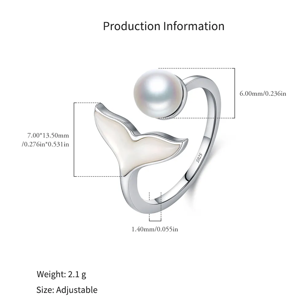 925 Sterling Silver Mermaid Tail Pearl Open Ring 70400298 - image2