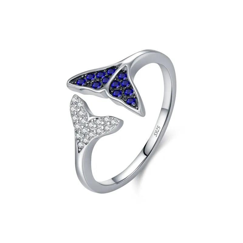 925 Sterling Silver Pave Mermaid Tail Bypass Ring 70400299