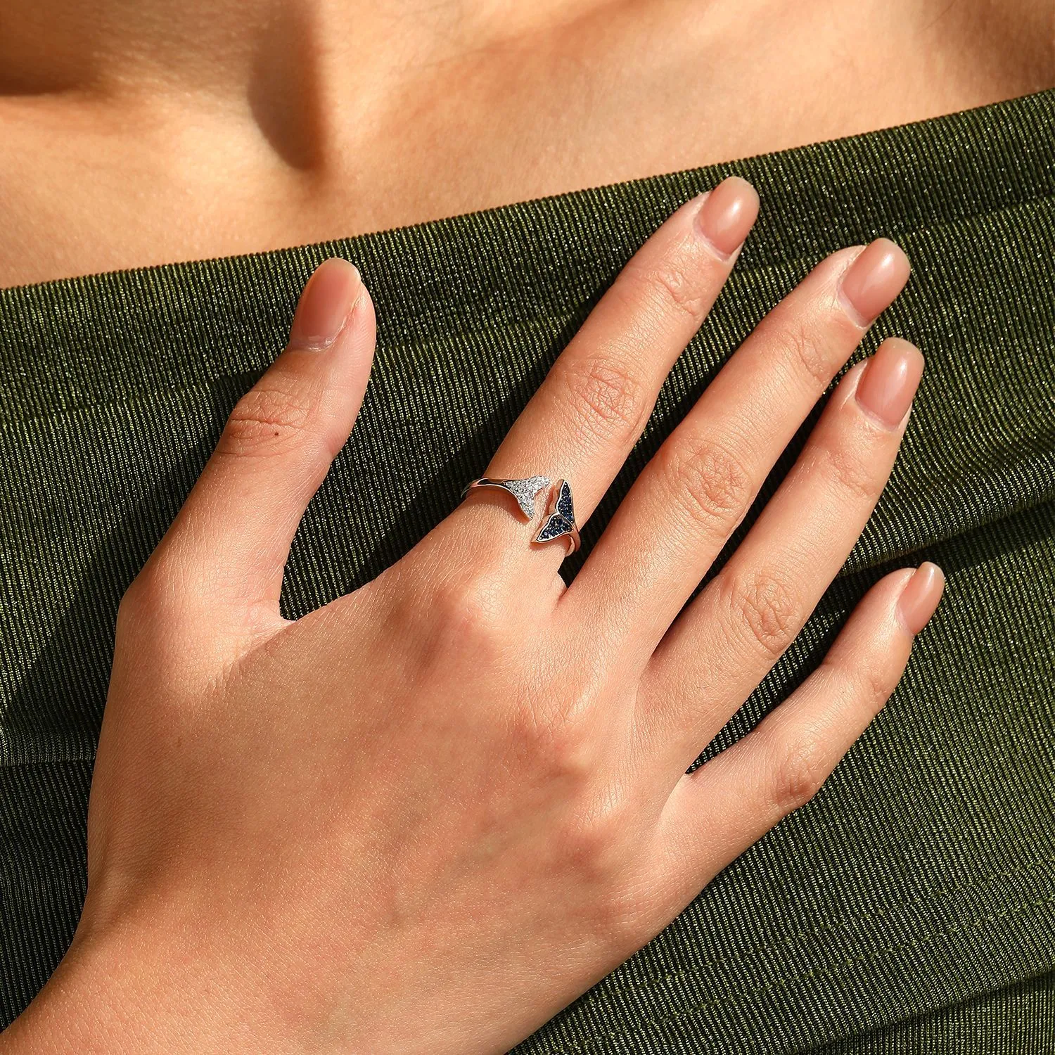 925 Sterling Silver Pave Mermaid Tail Bypass Ring 70400299 - image1