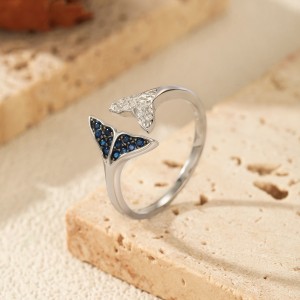 925 Sterling Silver Pave Mermaid Tail Bypass Ring 70400299