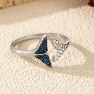 925 Sterling Silver Pave Mermaid Tail Bypass Ring 70400299