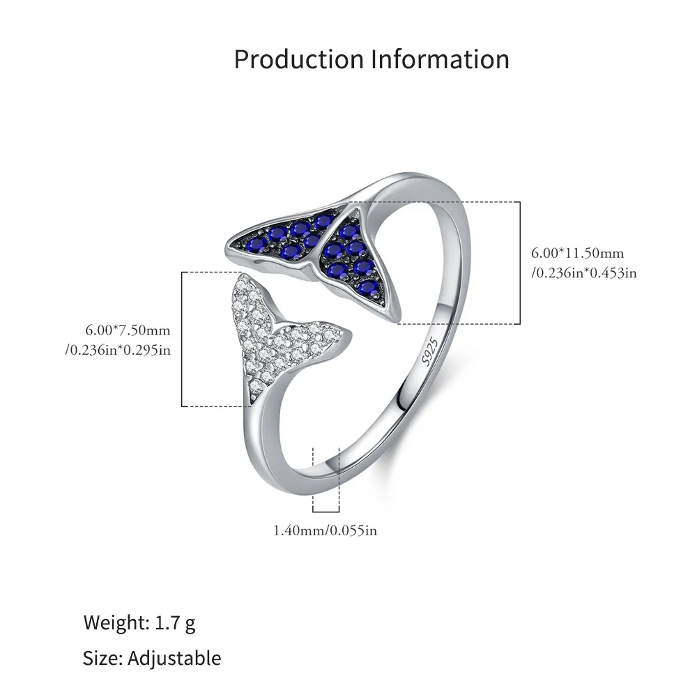 925 Sterling Silver Pave Mermaid Tail Bypass Ring 70400299 - image2