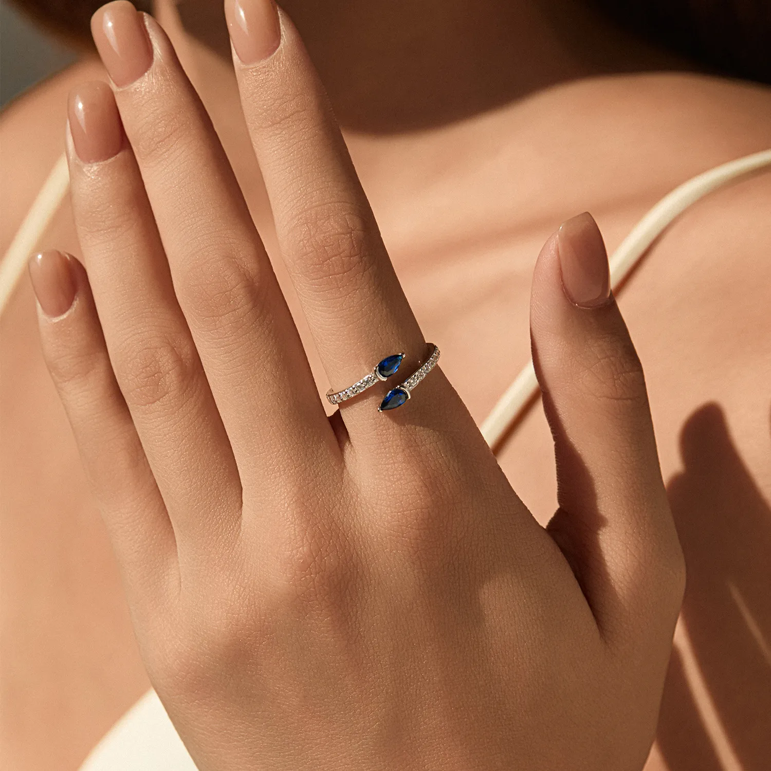 925 Sterling Silver Blue Pear Snake Bypass Ring 70400300 - image1