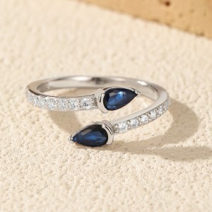 925 Sterling Silver Blue Pear Snake Bypass Ring 70400300 925 Sterling Silver Blue Pear Snake Bypass Ring 70400300