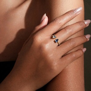 925 Sterling Silver Blue Toi et Moi Adjustable Ring 70400301