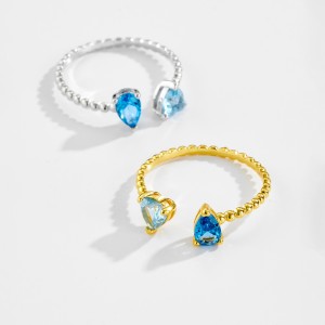 925 Sterling Silver Blue Toi et Moi Adjustable Ring 70400301