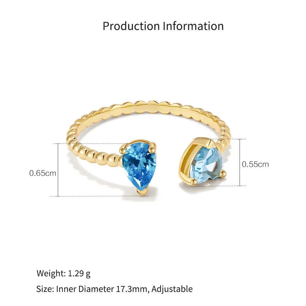 925 Sterling Silver Blue Toi et Moi Adjustable Ring 70400301 - image2