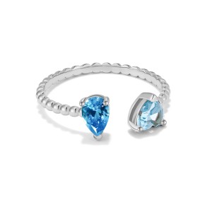 925 Sterling Silver Blue Toi et Moi Adjustable Ring 70400301