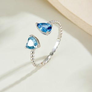 925 Sterling Silver Blue Toi et Moi Adjustable Ring 70400301