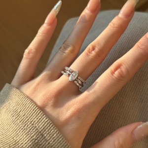 925 Sterling Silver Scattered Zircon Open Cuff Ring 70400302