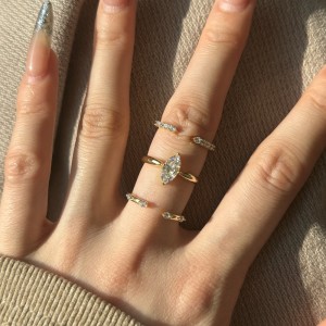 925 Sterling Silver Scattered Zircon Open Cuff Ring 70400302