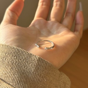 925 Sterling Silver Scattered Zircon Open Cuff Ring 70400302