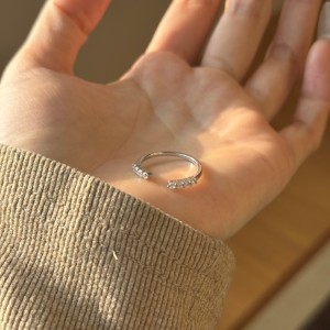 925 Sterling Silver Open Cuff Zircon Stacking Ring 70400303