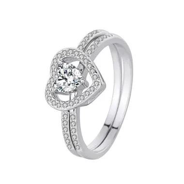 Silver Cubic Zirconia Heart Ring Set 70500001