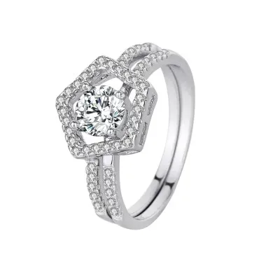 Silver Cubic Zirconia Geometric Ring Set 70500004