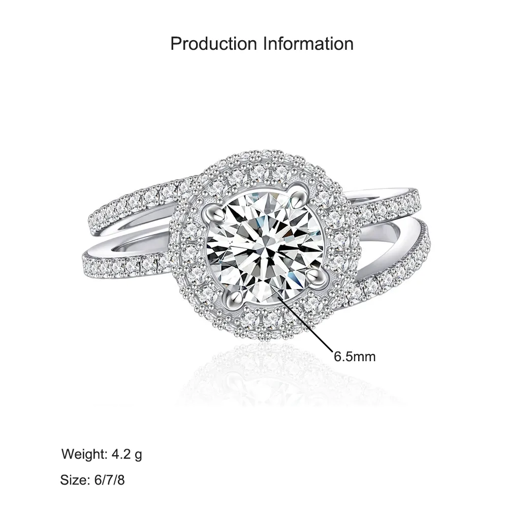925 Sterling Silver Halo Engagement Zircon Ring Set 70500010 - image4