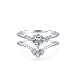 925 Sterling Silver Geometric CZ Two-Piece Ring Set 70500011 925 Sterling Silver Geometric CZ Two-Piece Ring Set 70500011