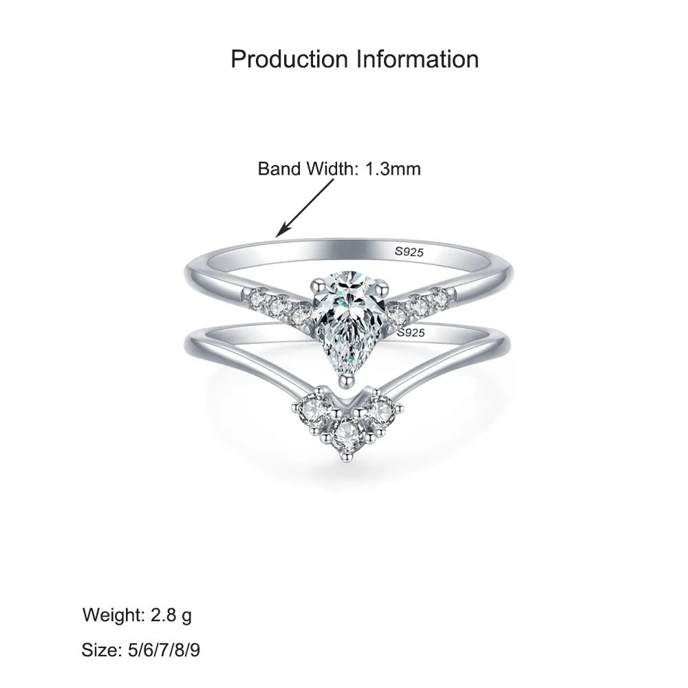 925 Sterling Silver Geometric CZ Two-Piece Ring Set 70500011 - image2