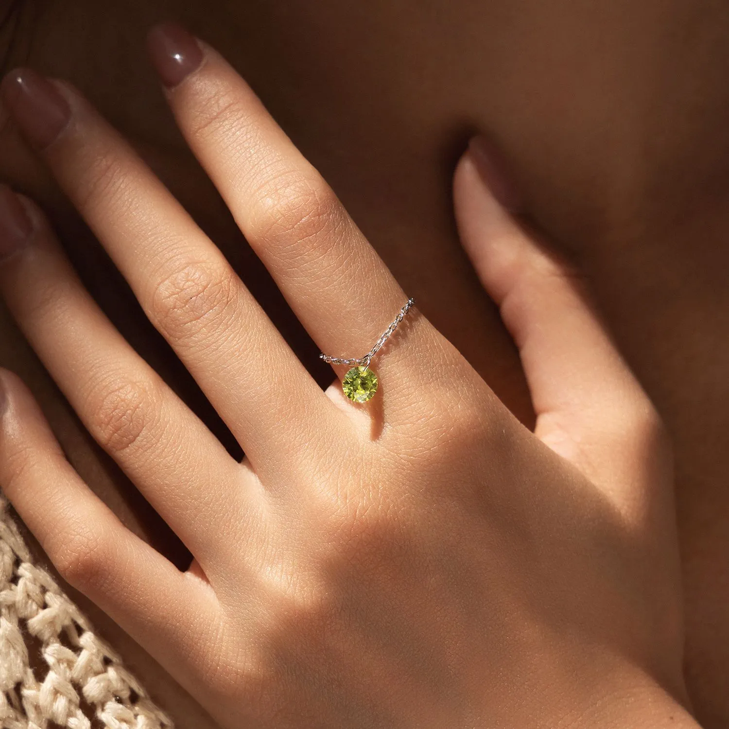 925 Sterling Silver Olivine Zirconia Chain Ring 70600001 - image1