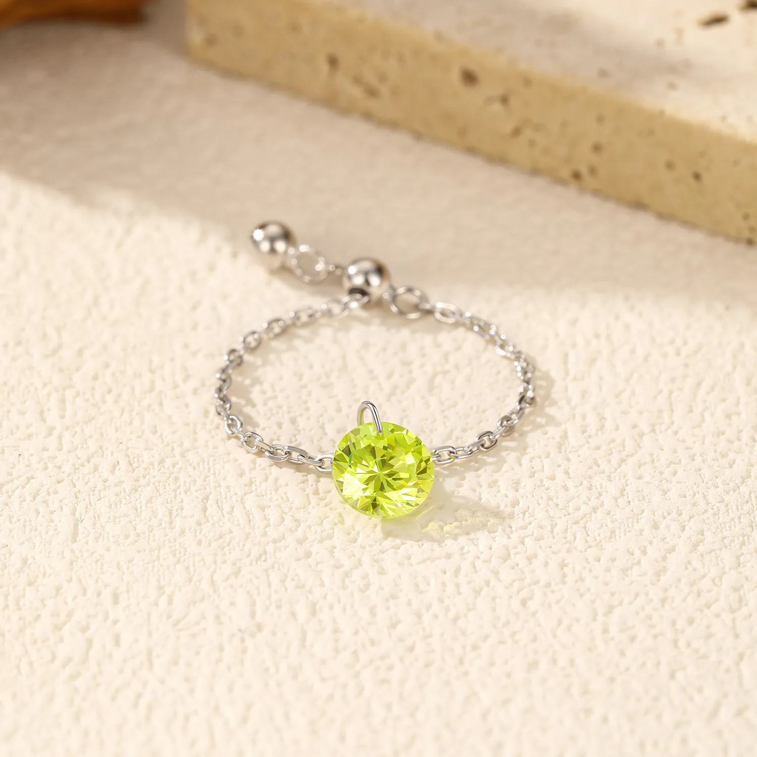 925 Sterling Silver Olivine Zirconia Chain Ring 70600001 - image2