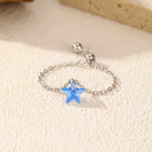 S925 Blue Crystal Star Chain Ring 70600002
