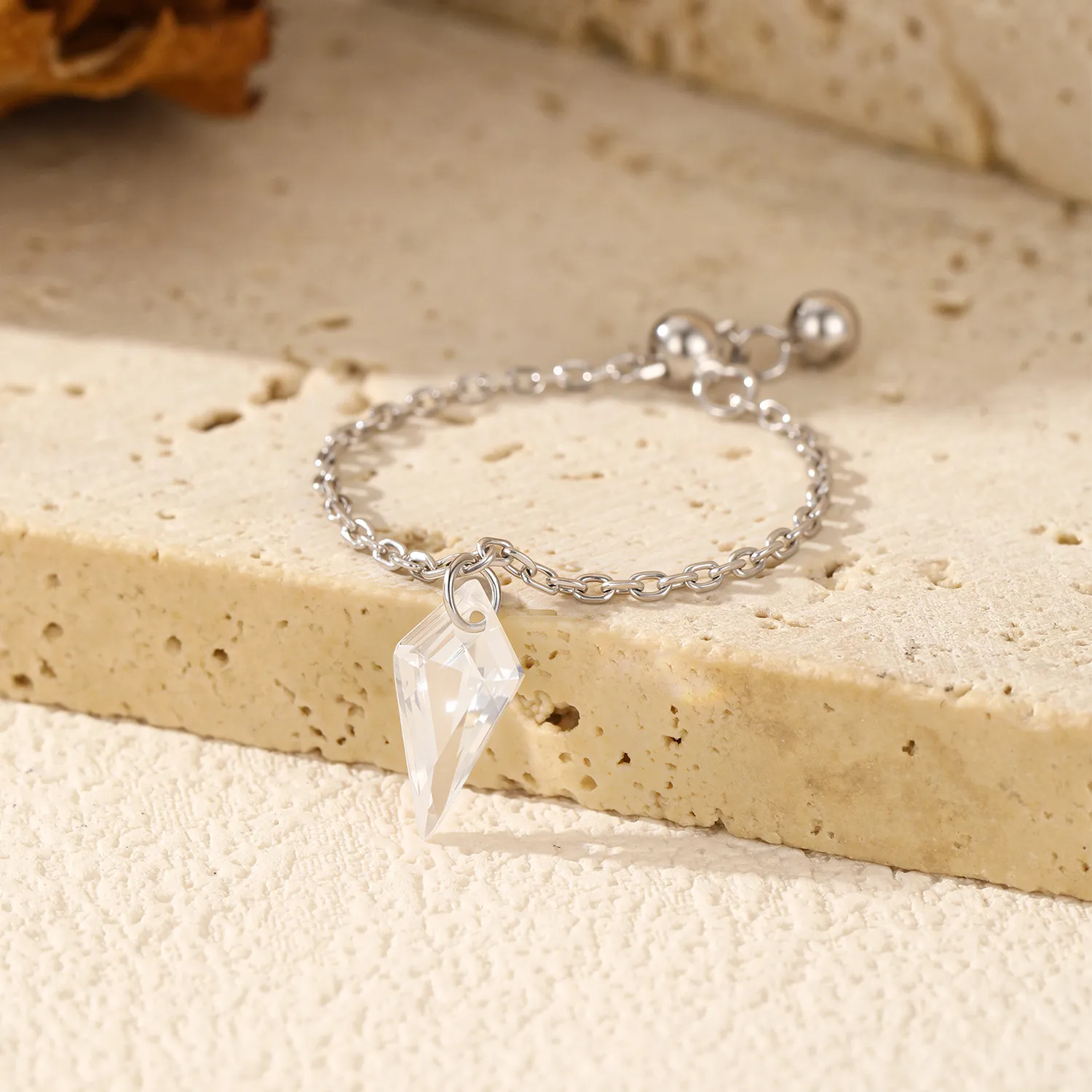 S925 Unique Cone Crystal Chain Ring 70600003 - image2