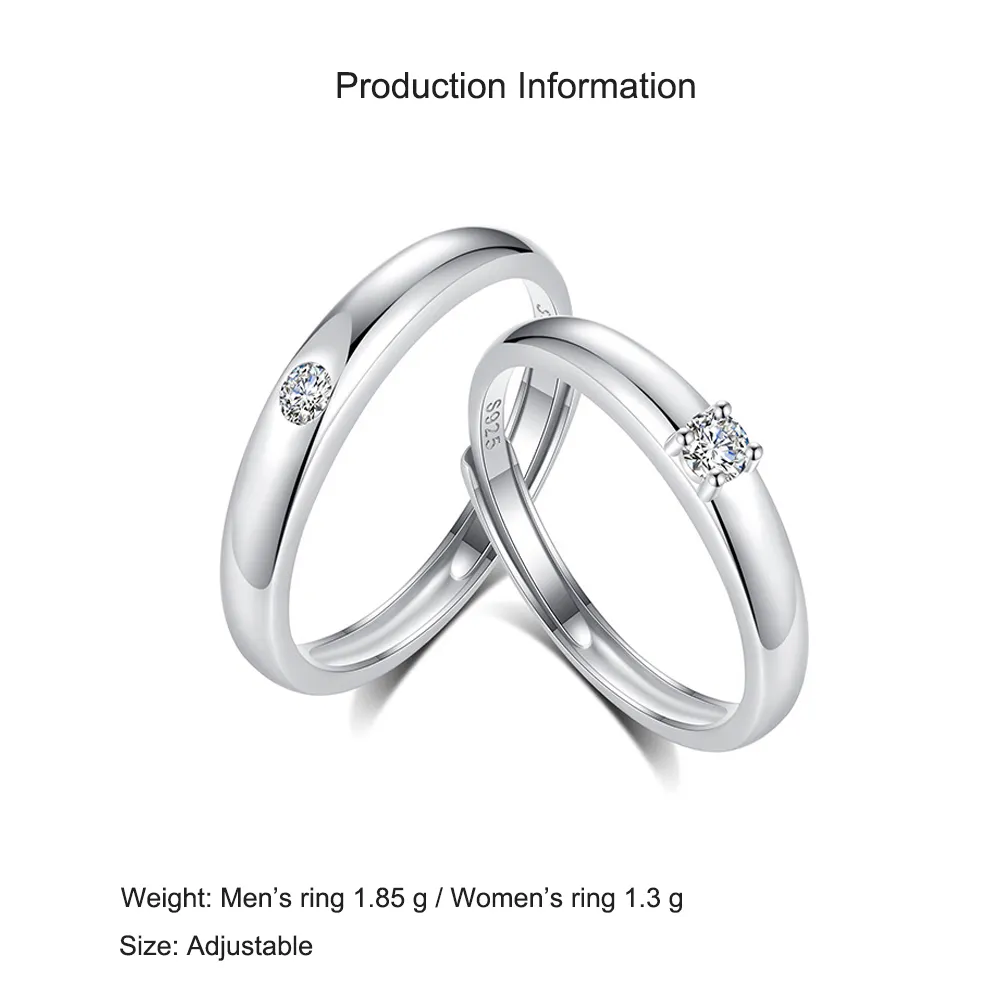 925 Sterling Silver Zircon Adjustable Couple Rings 70700001 - image2