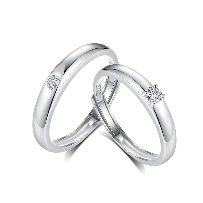 925 Sterling Silver Zircon Adjustable Couple Rings 70700001