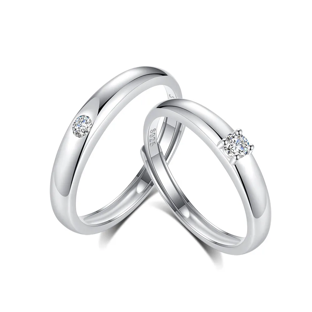 925 Sterling Silver Zircon Adjustable Couple Rings 70700001