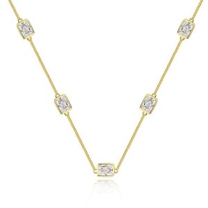 925 Sterling Silver Rectangle CZ Chain Necklaces 80100009
