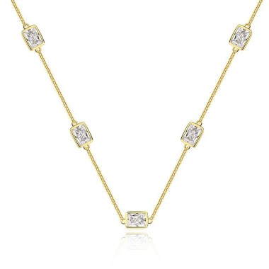 925 Sterling Silver Rectangle CZ Chain Necklaces 80100009