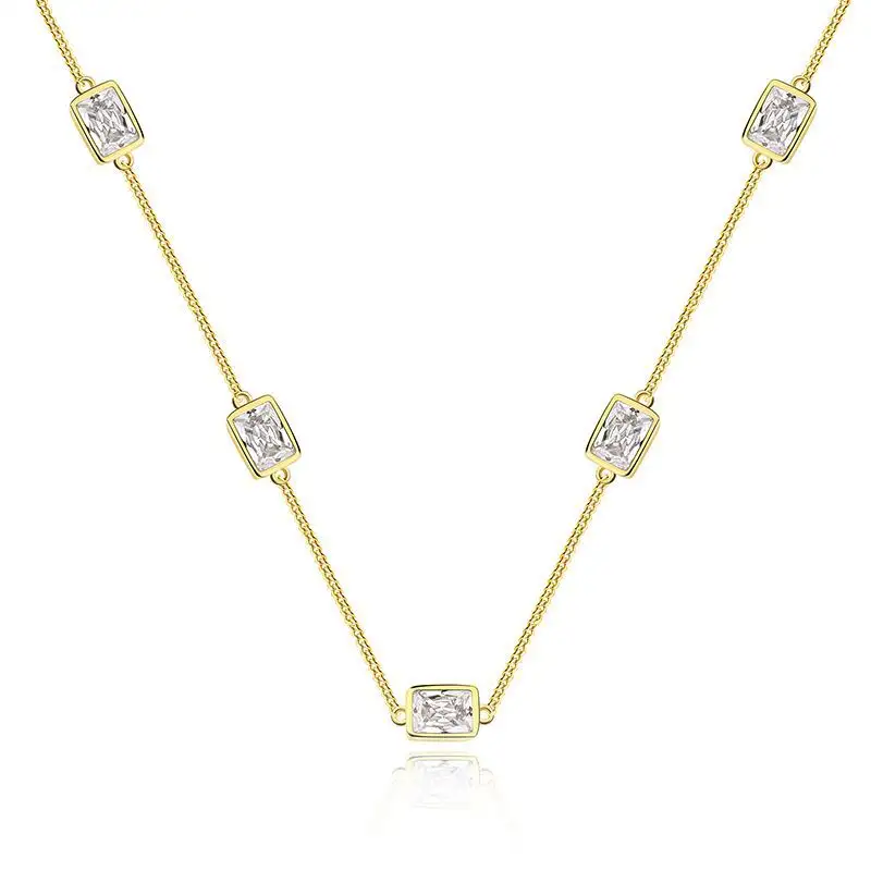 925 Sterling Silver Rectangle CZ Chain Necklaces 80100009