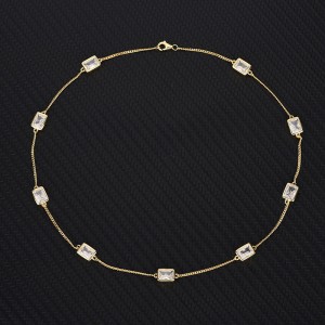 925 Sterling Silver Rectangle CZ Chain Necklaces 80100009