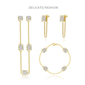 925 Sterling Silver Rectangle CZ Chain Necklaces 80100009