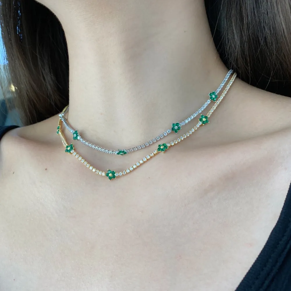 925 Sterling Silver Full CZ Flowers Necklaces 80100010 - image2