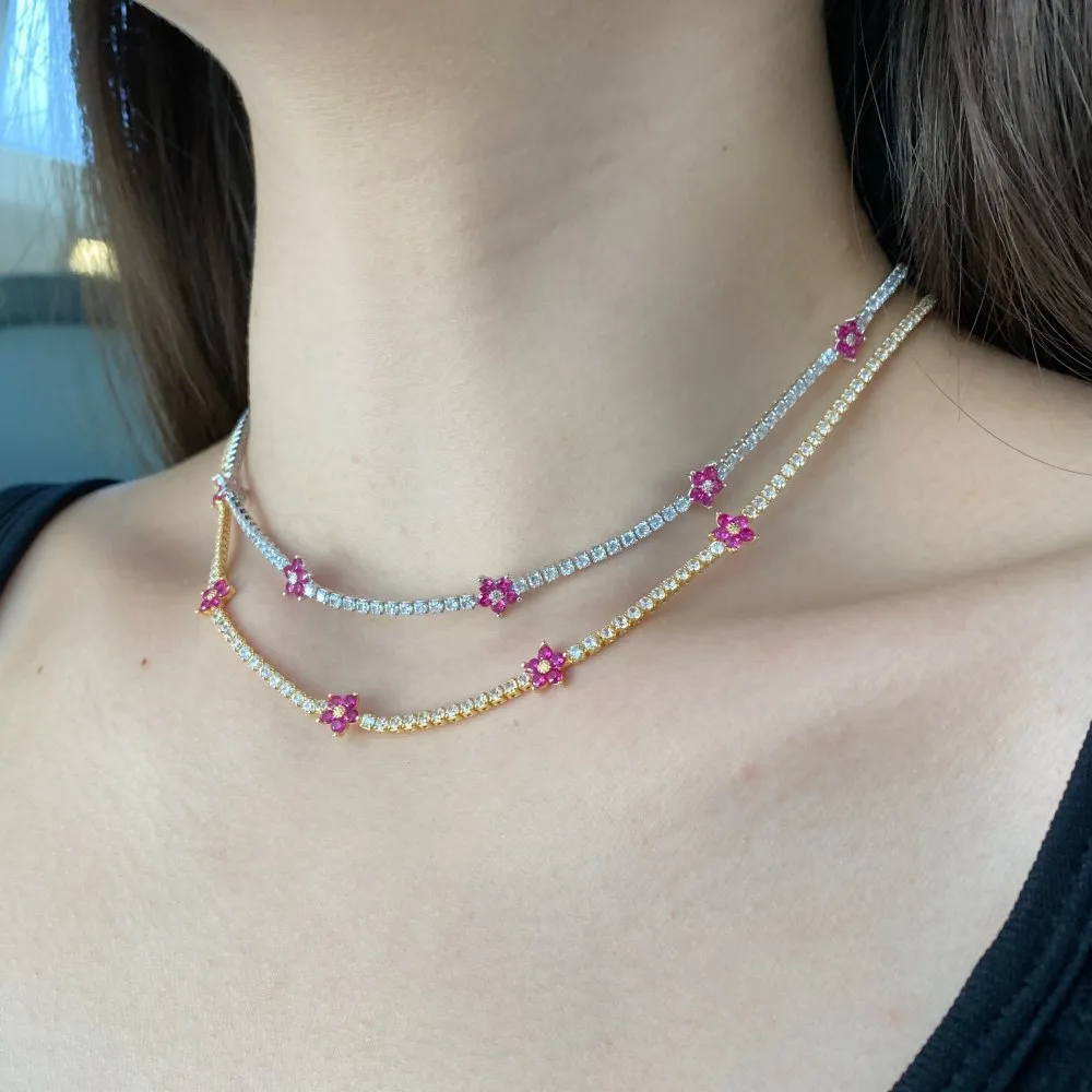 925 Sterling Silver Full CZ Flowers Necklaces 80100010 - image5