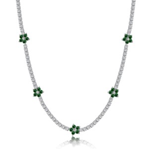 925 Sterling Silver Full CZ Flowers Necklaces 80100010