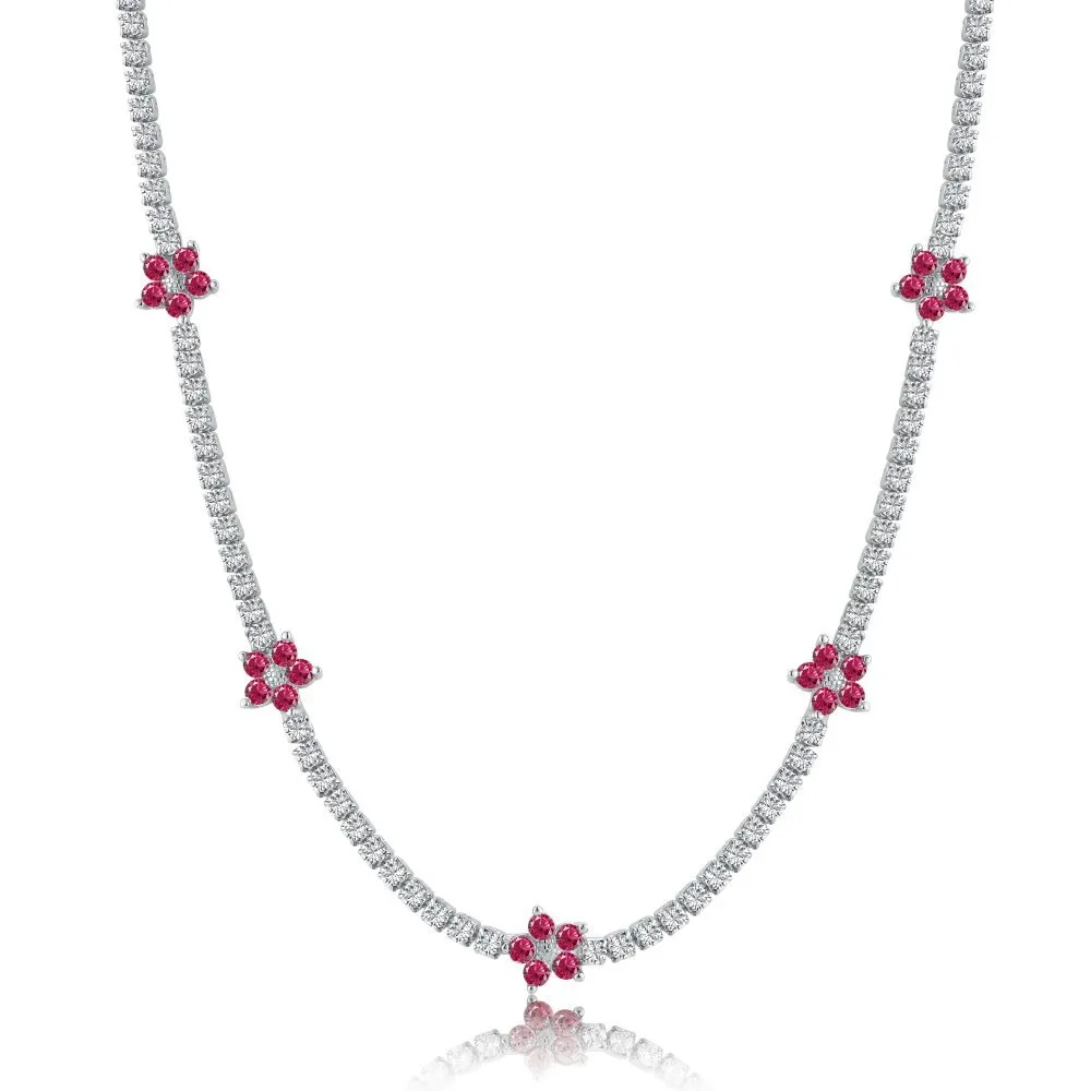 925 Sterling Silver Full CZ Flowers Necklaces 80100010