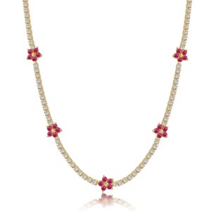 925 Sterling Silver Full CZ Flowers Necklaces 80100011