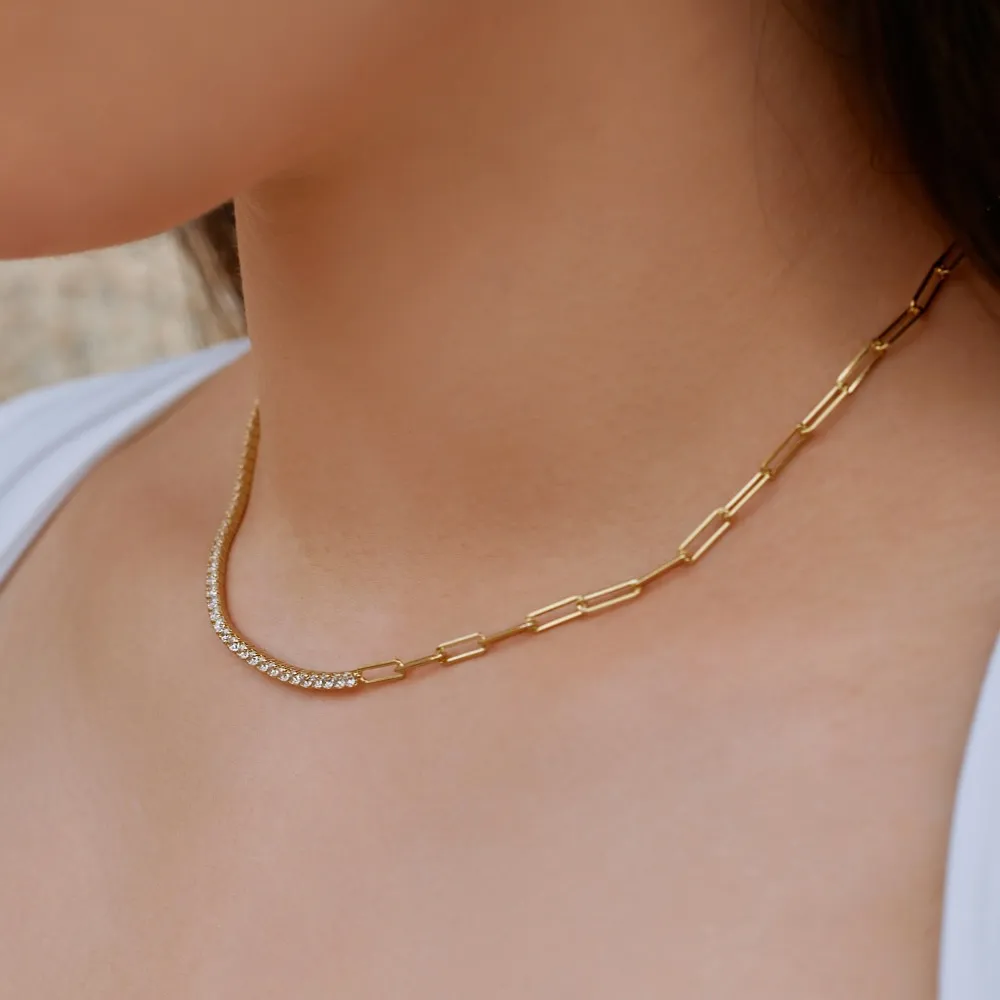 S925 Zirconia Paperclip Chain Necklace 80100015 - image1
