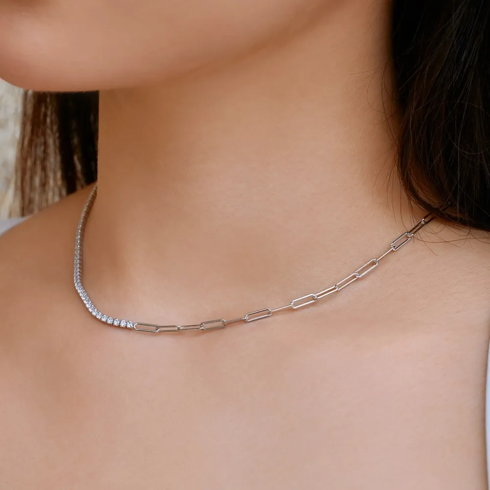 S925 Zirconia Paperclip Chain Necklace 80100015 - image2