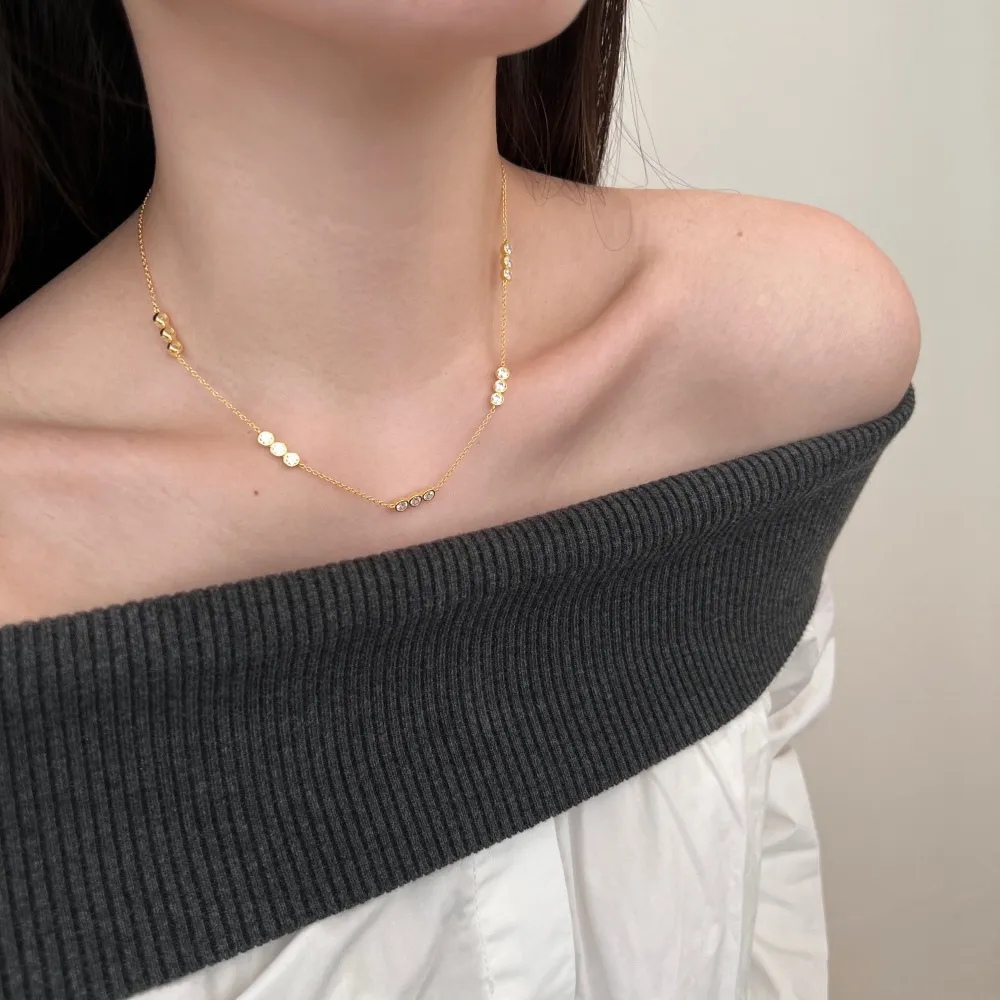 925 Sterling Silver Three Zirconia Chain Necklace 80100016 - image1